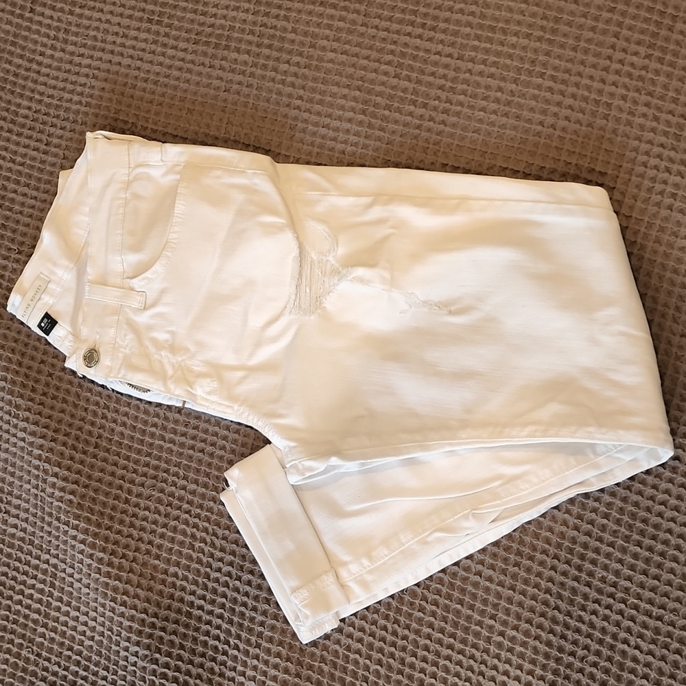 Flying Monkey Distressed Cropped White Jeans